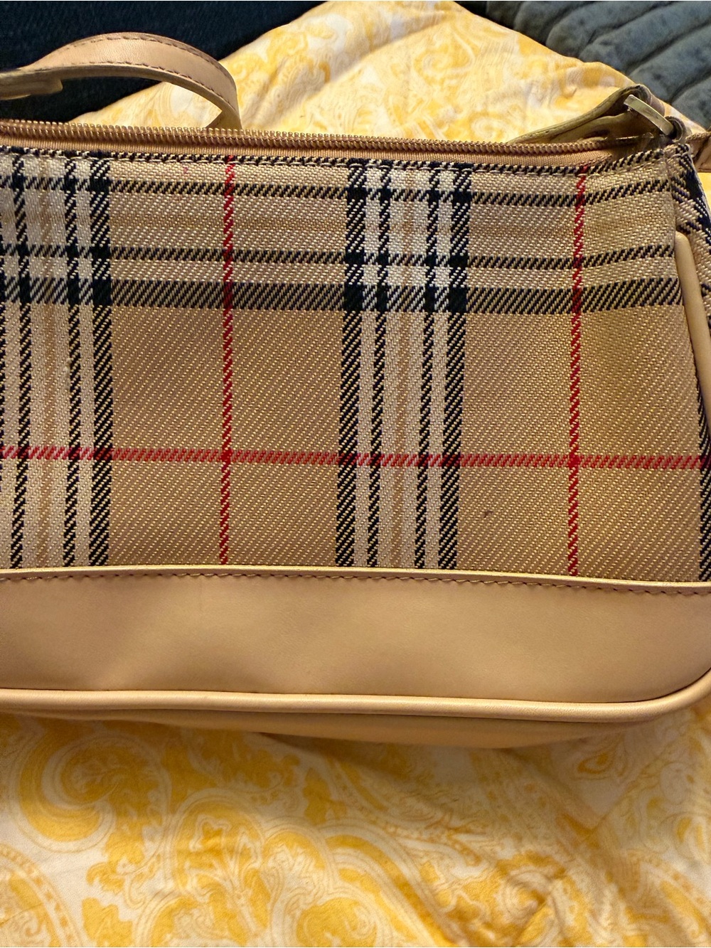 Beige Plaid Shoulder Bag - Classic Check Pattern - Picture 8 of 8